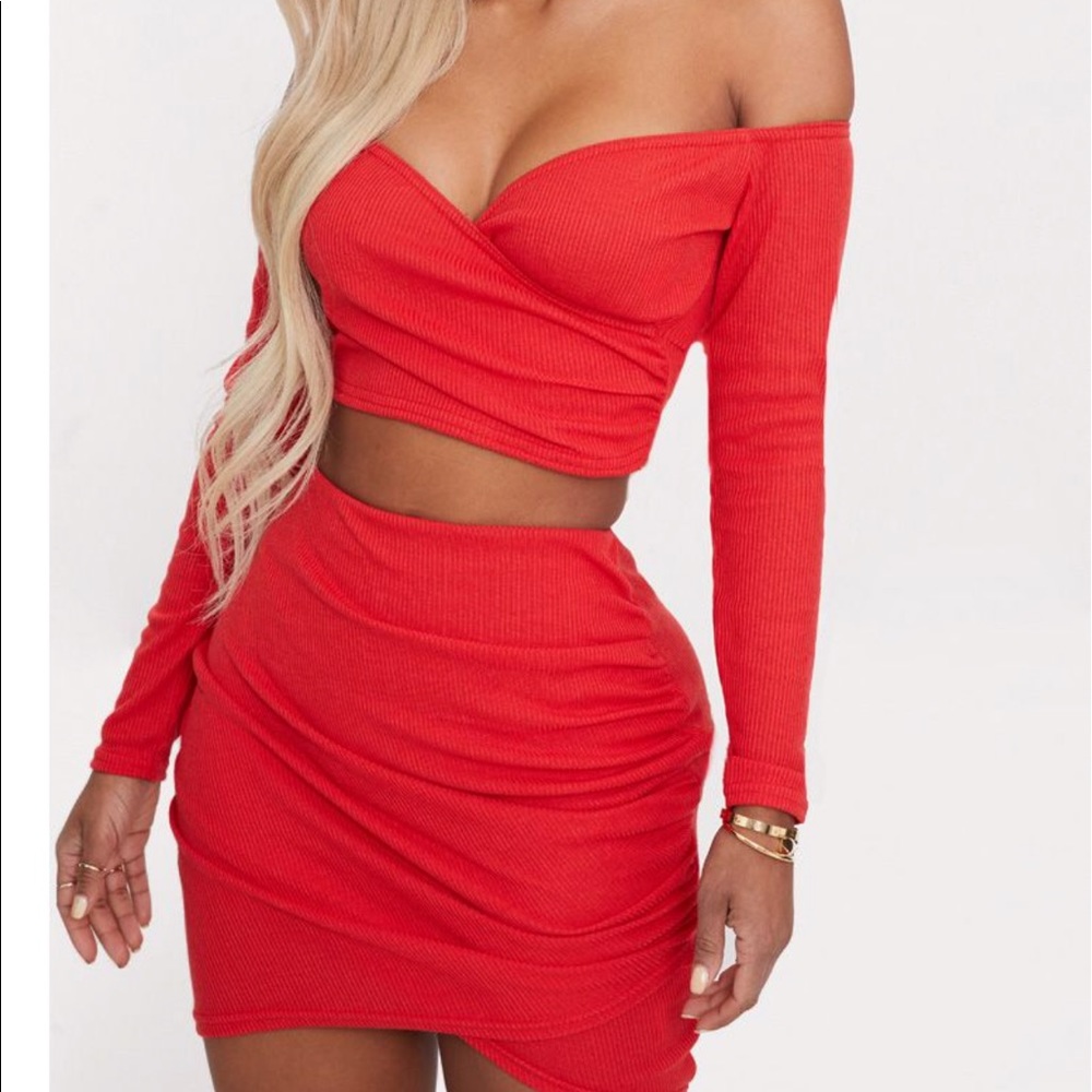 Red Off The Shoulder Crop Top